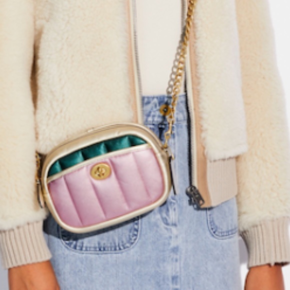 BNWT COACH Small Camera Bag With Colorblock Quilting Metallic Pink Multi AUTHENT - Picture 5 of 7